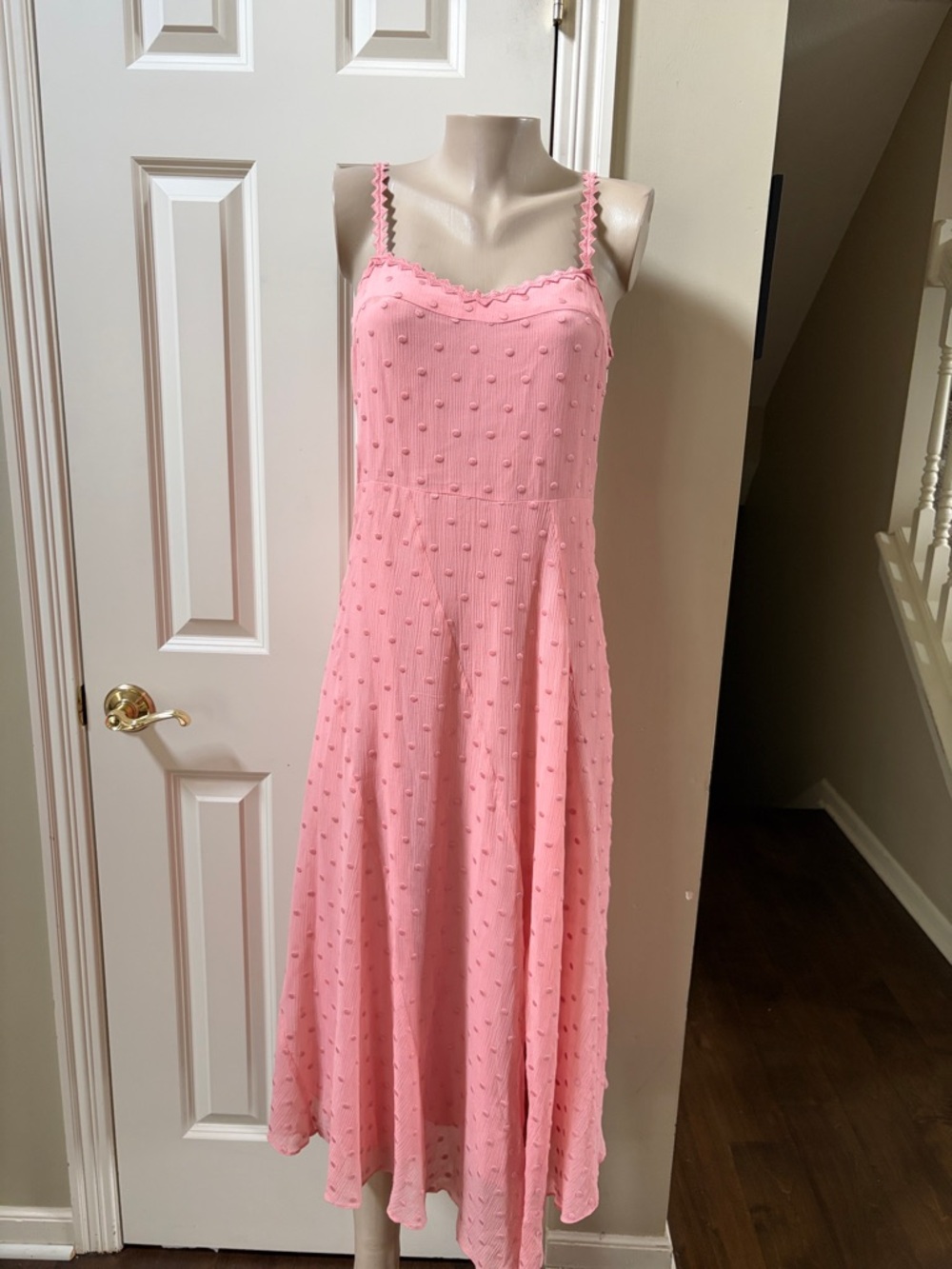 Rebecca Taylor Pink Spotted Slip Midi Dress, 10